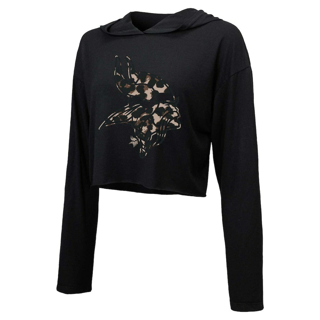 Justin Jefferson  Majestic Threads Women's Leopard Player Name & Number Long Sleeve Cropped Hoodie - Minnesota Vikings