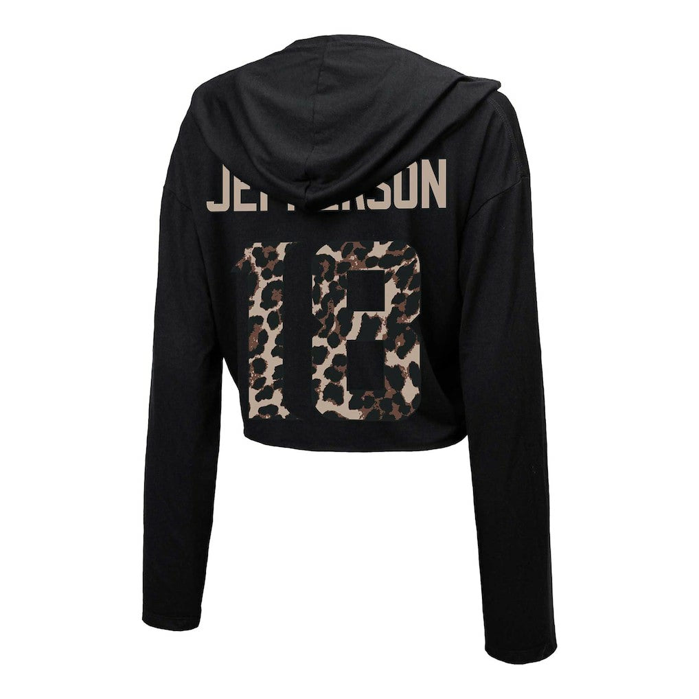Justin Jefferson  Majestic Threads Women's Leopard Player Name & Number Long Sleeve Cropped Hoodie - Minnesota Vikings