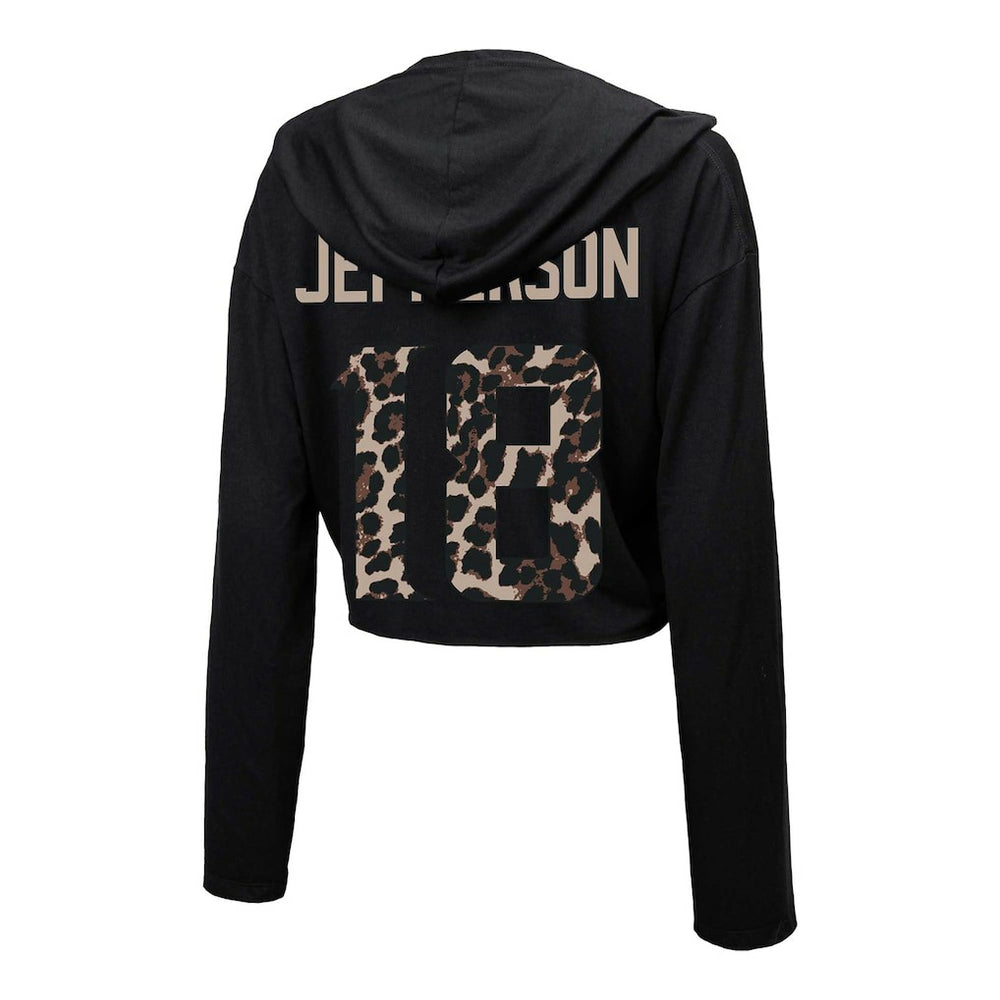 Justin Jefferson  Majestic Threads Women's Leopard Player Name & Number Long Sleeve Cropped Hoodie - Minnesota Vikings