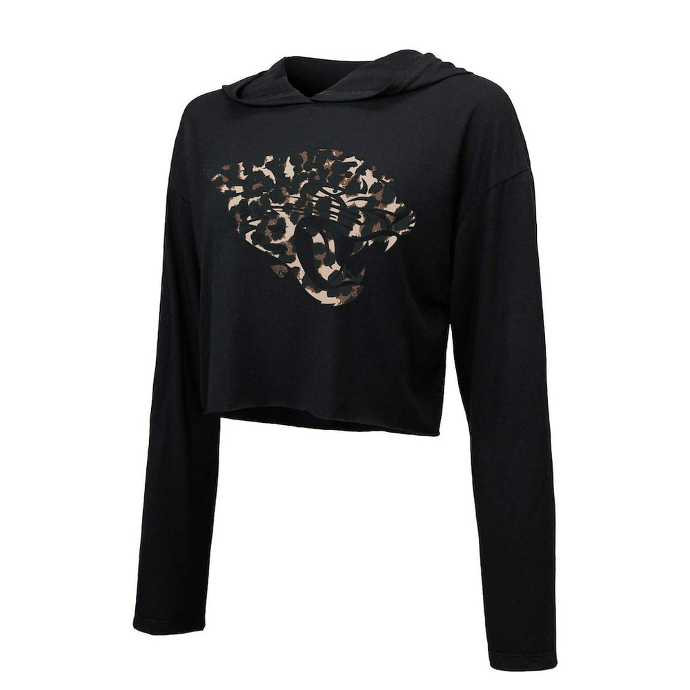 Trevor Lawrence  Majestic Threads Women's Leopard Player Name & Number Long Sleeve Cropped Hoodie - Jacksonville Jaguars