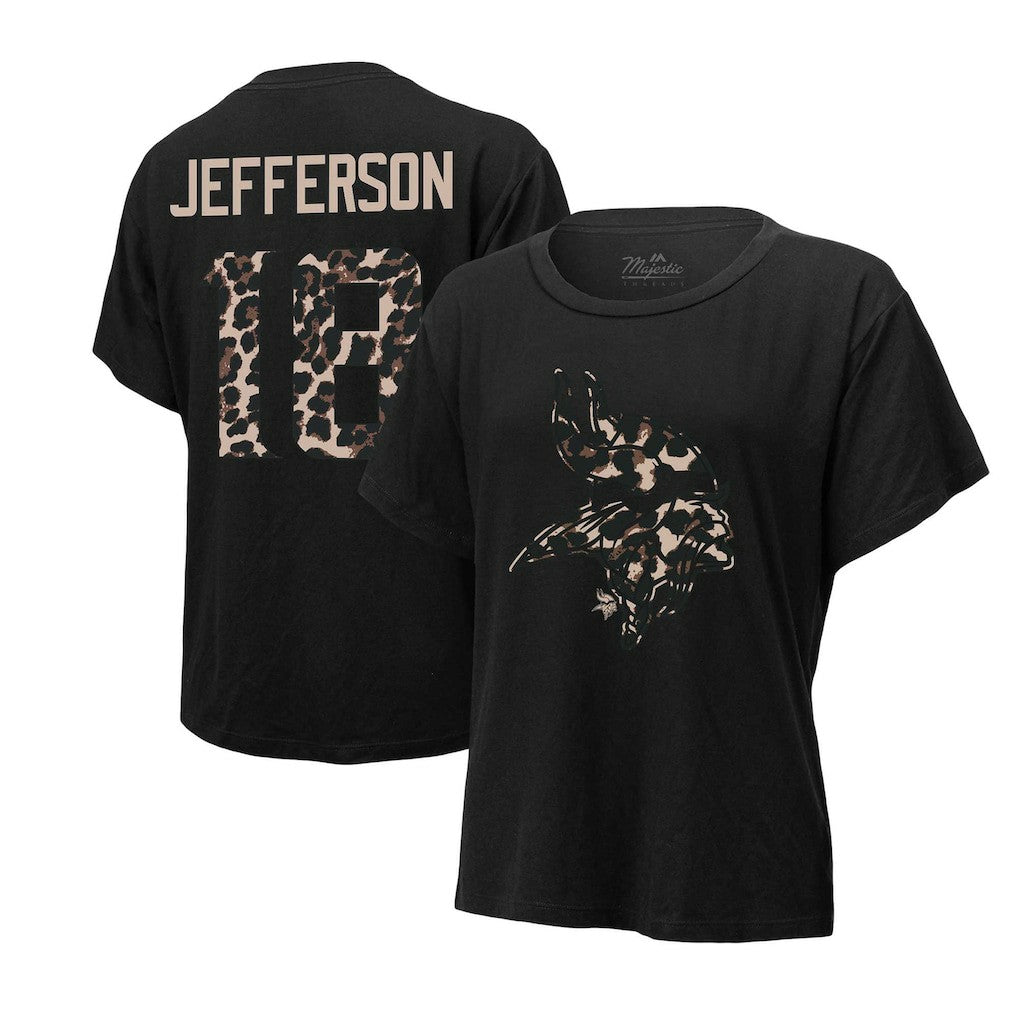 Justin Jefferson  Majestic Threads Women's Leopard Player Name & Number T-Shirt - Minnesota Vikings