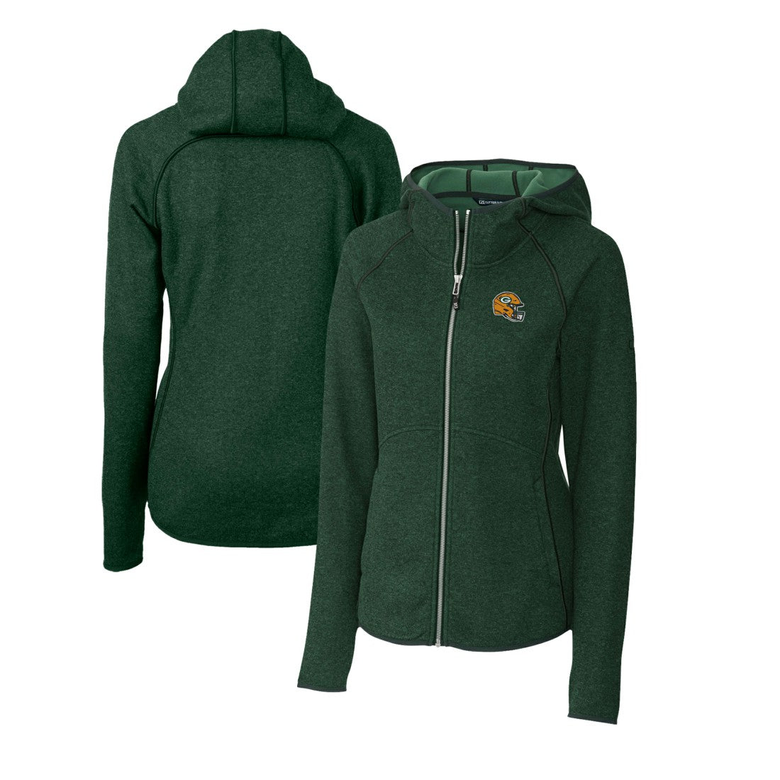 Cutter & Buck Women's Helmet Logo Mainsail Sweater-Knit Full-Zip Hoodie - Green Bay Packers