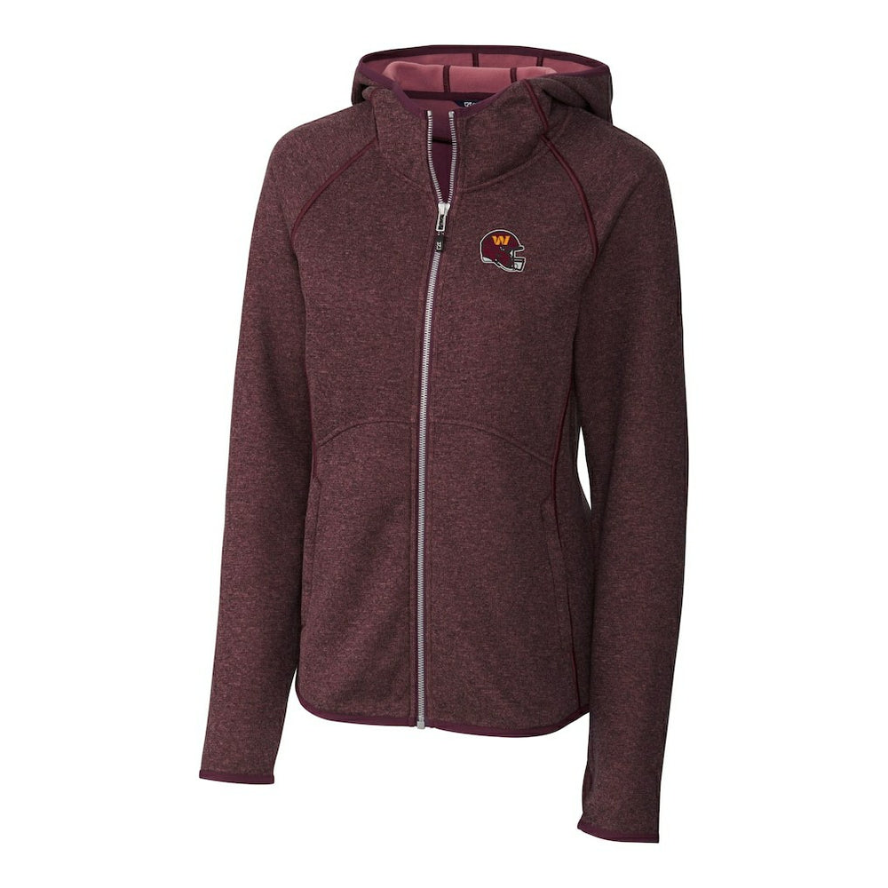 Cutter & Buck Women's Helmet Logo Mainsail Sweater-Knit Full-Zip Hoodie - Washington Commanders