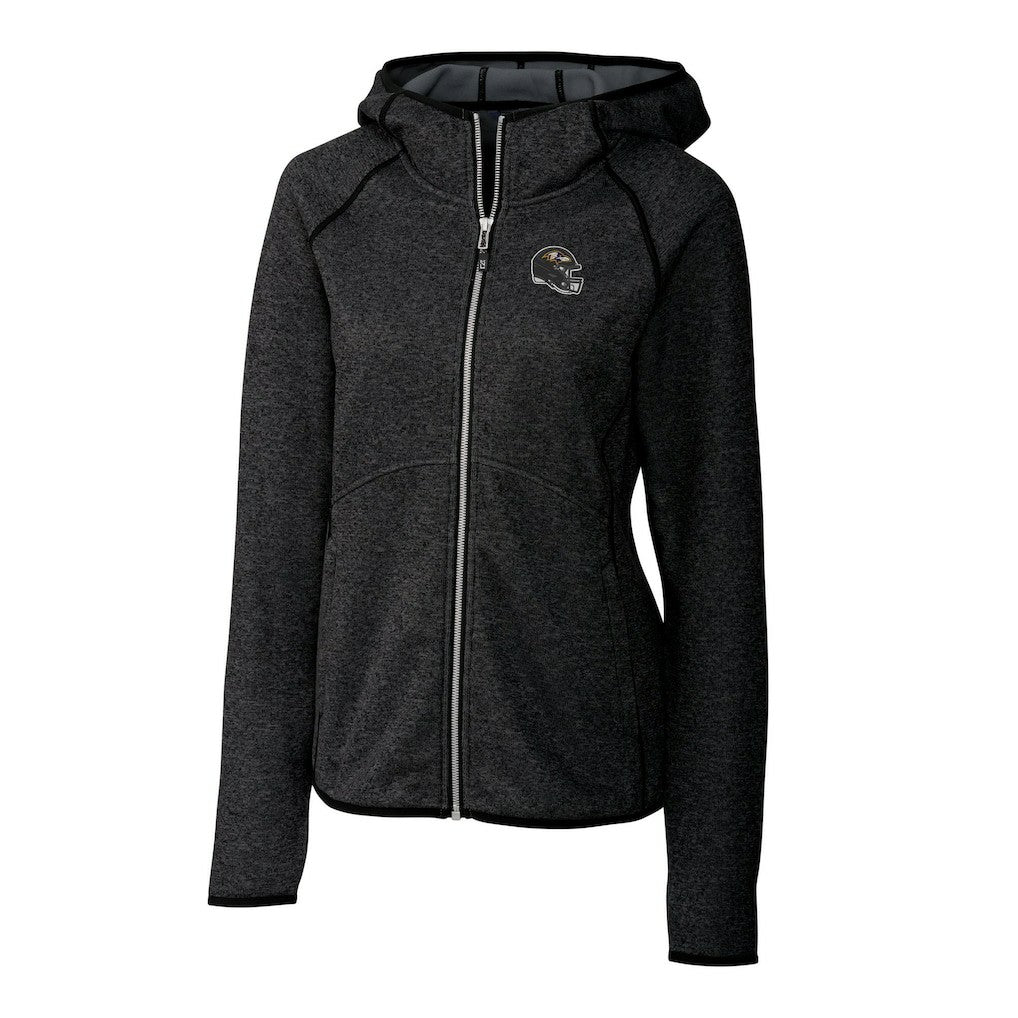 Cutter & Buck Women's Helmet Logo Mainsail Sweater-Knit Full-Zip Hoodie - Baltimore Ravens