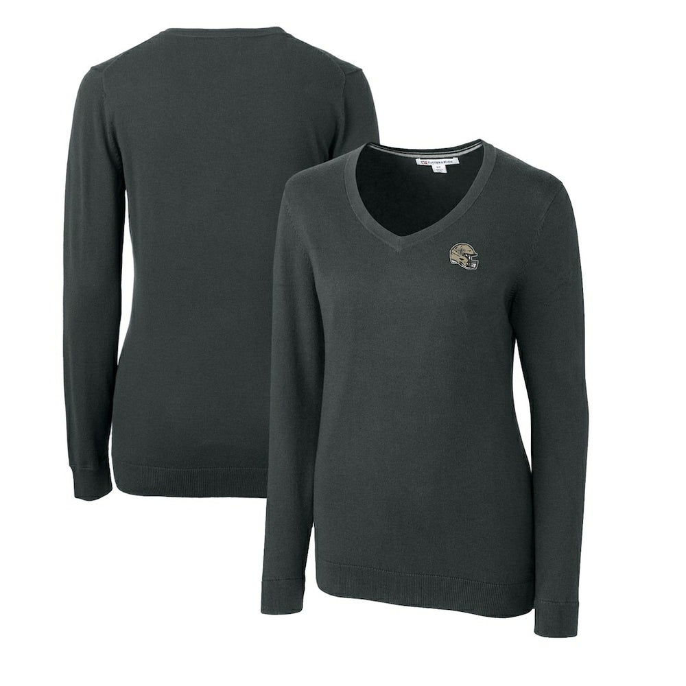 Cutter & Buck Women's Helmet Logo Lakemont Tri-Blend V-Neck Pullover Sweater - New Orleans Saints
