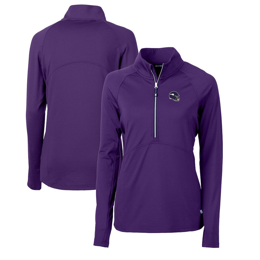 Cutter & Buck Women's Helmet Logo Adapt Eco Knit Stretch Recycled Half-Zip Pullover Top - Minnesota Vikings