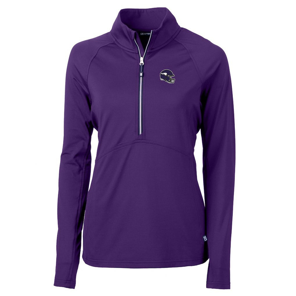 Cutter & Buck Women's Helmet Logo Adapt Eco Knit Stretch Recycled Half-Zip Pullover Top - Minnesota Vikings