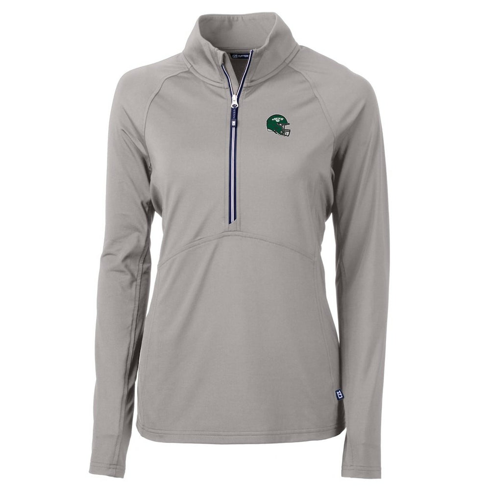 Cutter & Buck Women's Helmet Logo Adapt Eco Knit Stretch Recycled Half-Zip Pullover Top - New York Jets