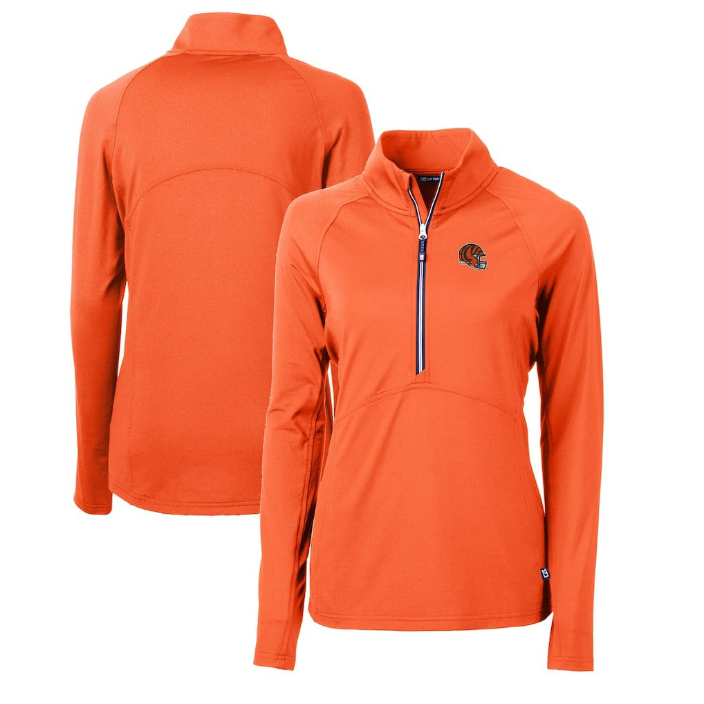 Cutter & Buck Women's Helmet Logo Adapt Eco Knit Stretch Recycled Half-Zip Pullover Top - Cincinnati Bengals