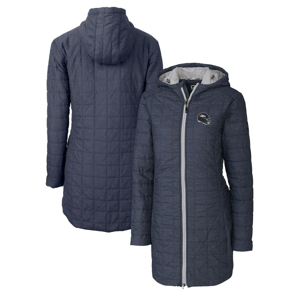Cutter & Buck Women's Helmet Logo Rainier Primaloft Eco Insulated Hooded Long Coat - Denver Broncos