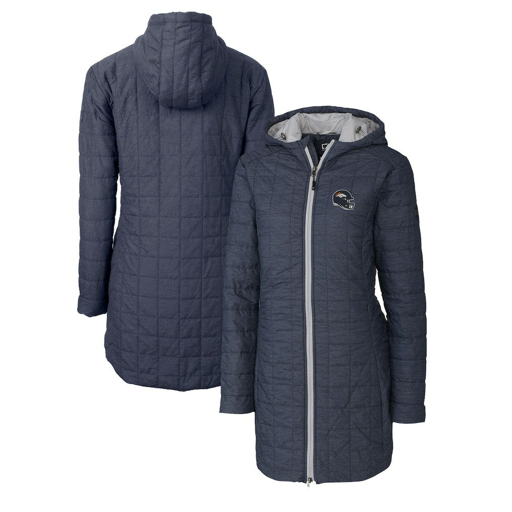 Cutter & Buck Women's Helmet Logo Rainier Primaloft Eco Insulated Hooded Long Coat - Denver Broncos