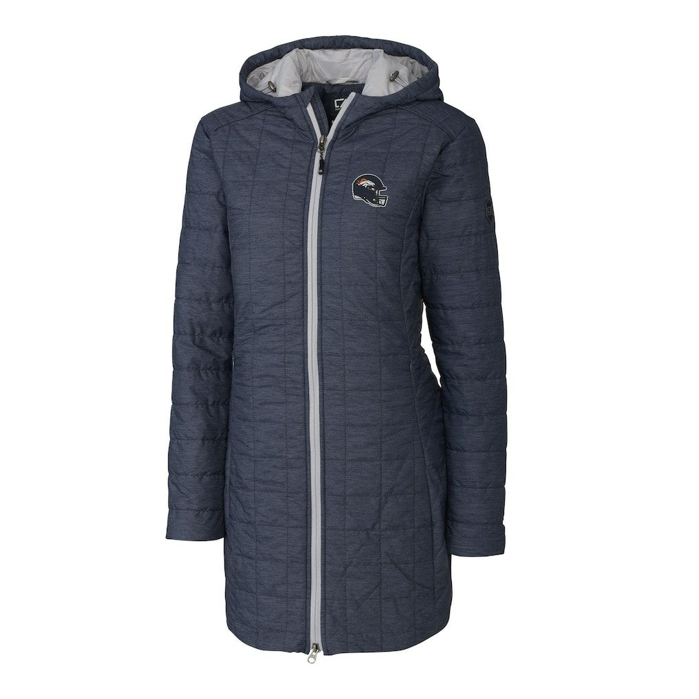 Cutter & Buck Women's Helmet Logo Rainier Primaloft Eco Insulated Hooded Long Coat - Denver Broncos