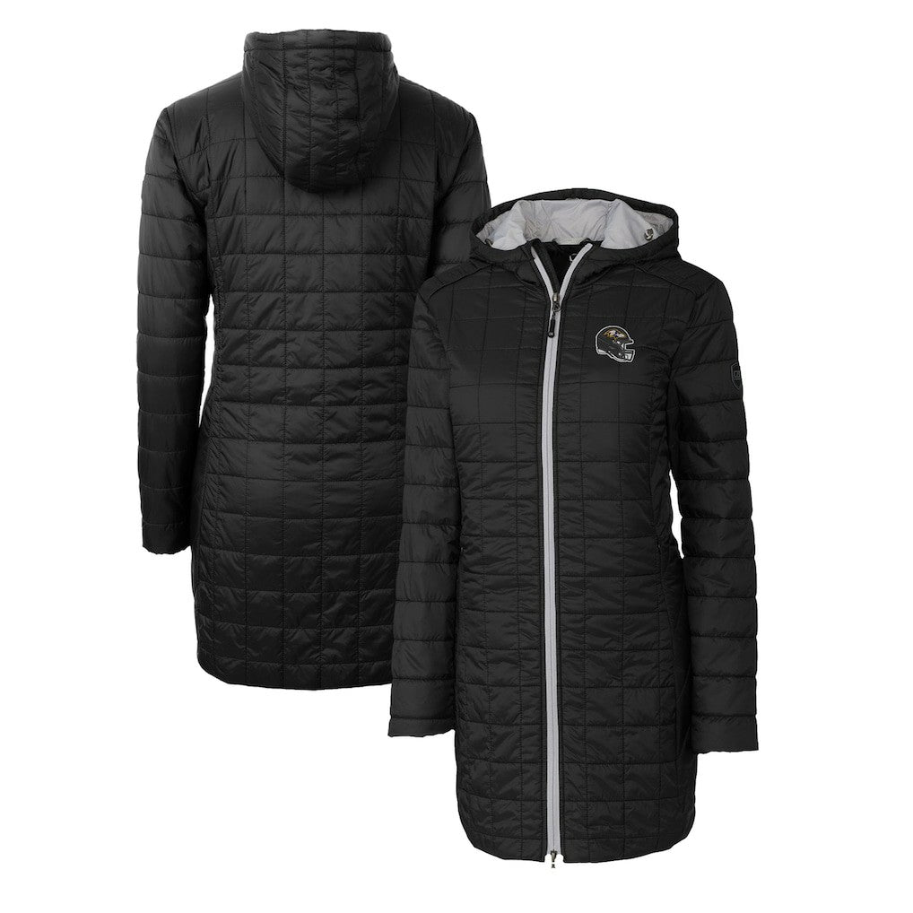 Cutter & Buck Women's Helmet Logo Rainier Primaloft Eco Insulated Hooded Long Coat - Baltimore Ravens
