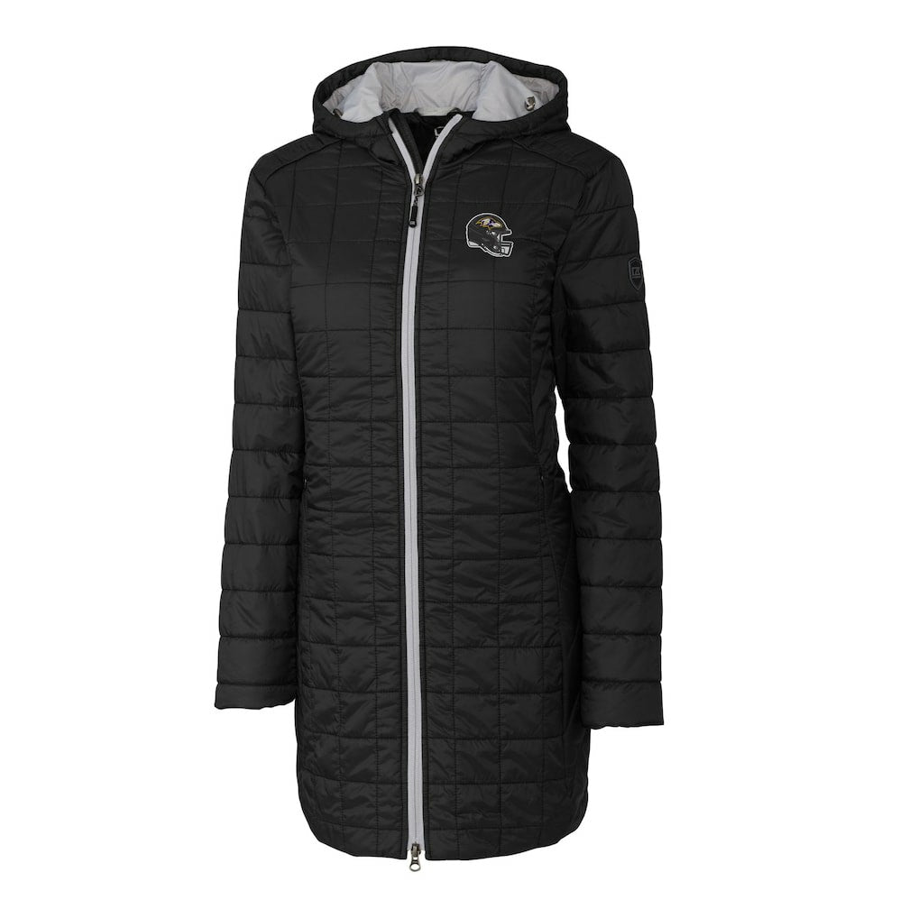 Cutter & Buck Women's Helmet Logo Rainier Primaloft Eco Insulated Hooded Long Coat - Baltimore Ravens