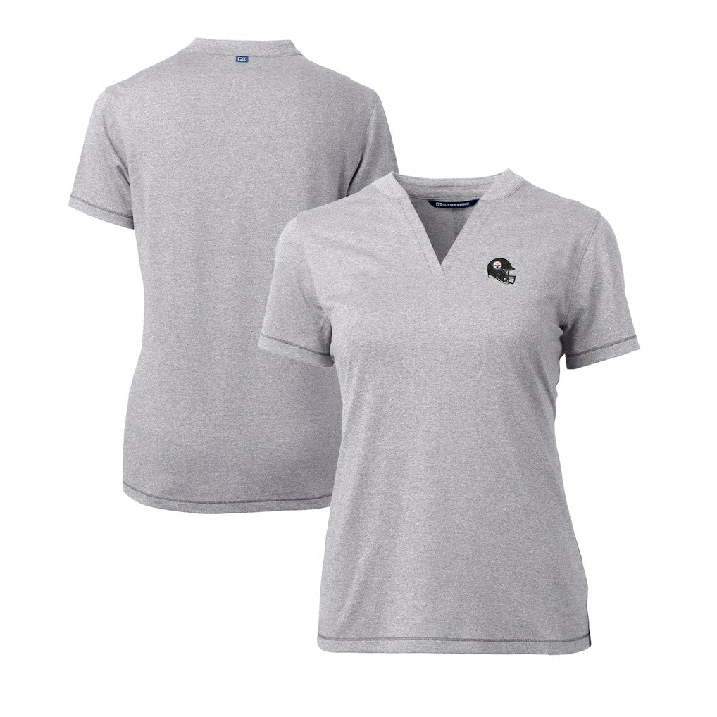 Cutter & Buck Women's Helmet Logo DryTec Forge Stretch V-Neck Blade Top - Pittsburgh Steelers