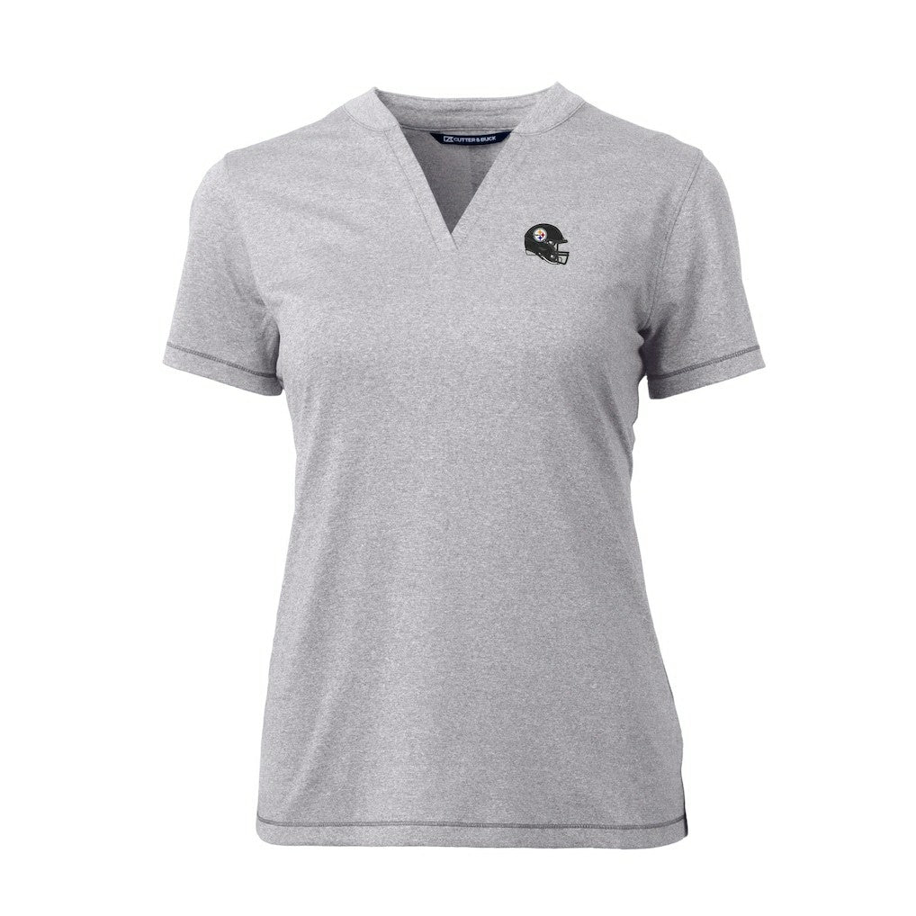 Cutter & Buck Women's Helmet Logo DryTec Forge Stretch V-Neck Blade Top - Pittsburgh Steelers