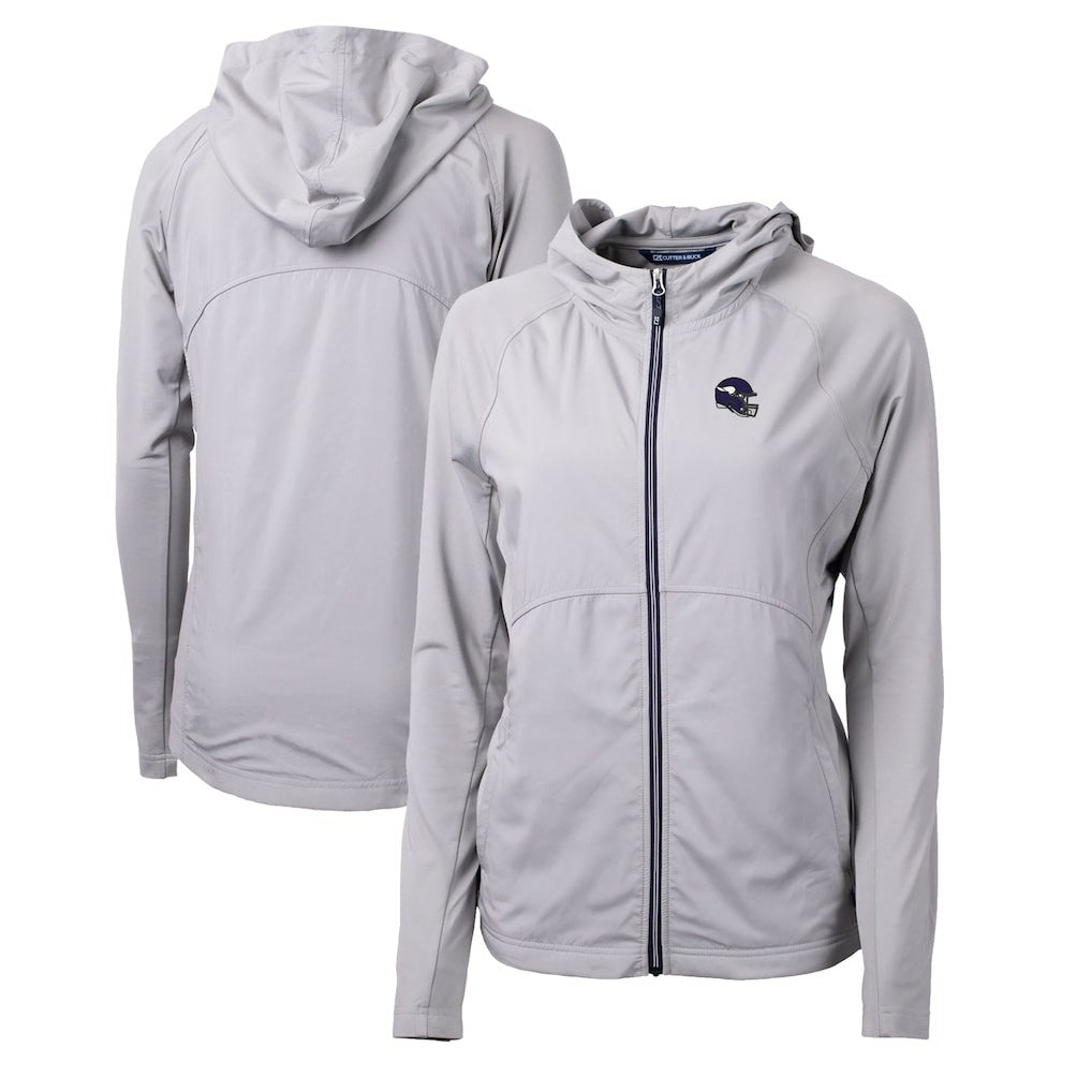 Cutter & Buck Women's Helmet Logo Adapt Eco Knit Hybrid Recycled Full-Zip Hoodie - Minnesota Vikings