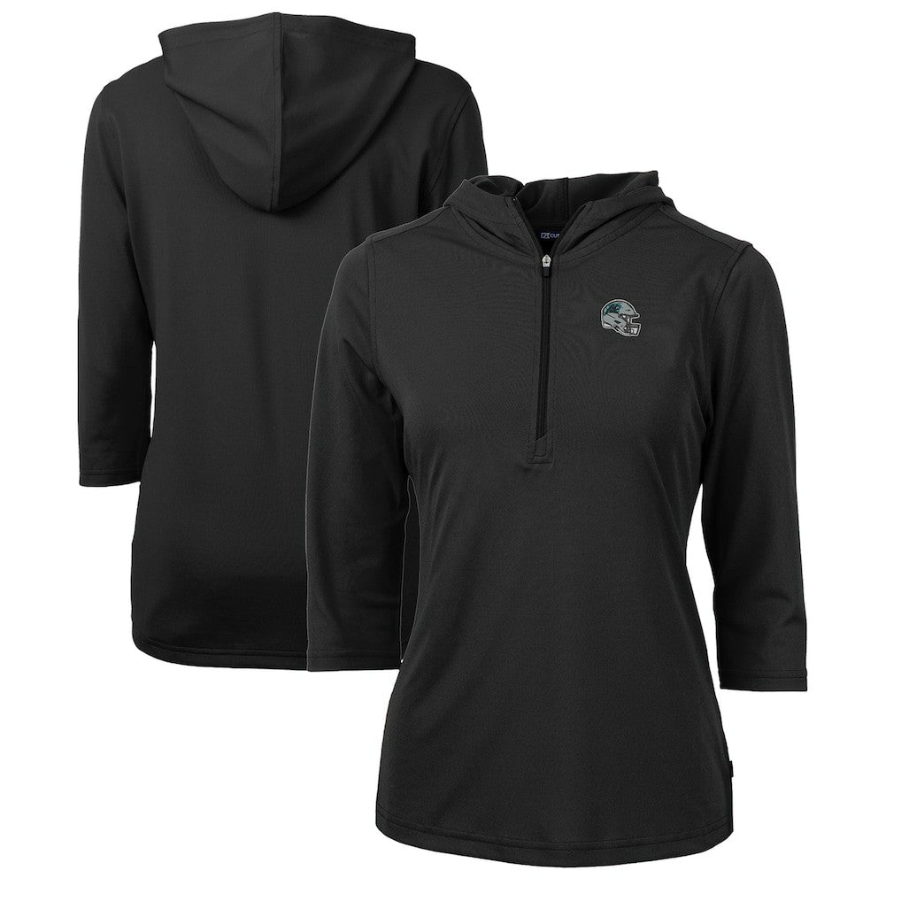 Cutter & Buck Women's Helmet Logo DryTec Virtue Eco Pique Recycled 3/4-Sleeve Half-Zip Pullover Hoodie - Carolina Panthers