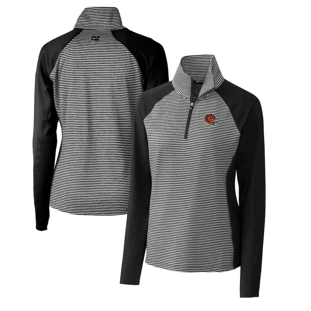 Cutter & Buck Women's Helmet Logo DryTec Forge Tonal Stripe Stretch Half-Zip Top - Cincinnati Bengals