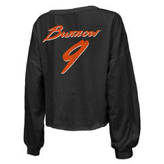 Joe Burrow  Majestic Threads Women's Name & Number Off-Shoulder Script Cropped Long Sleeve Relaxed V-Neck T-Shirt - Cincinnati Bengals