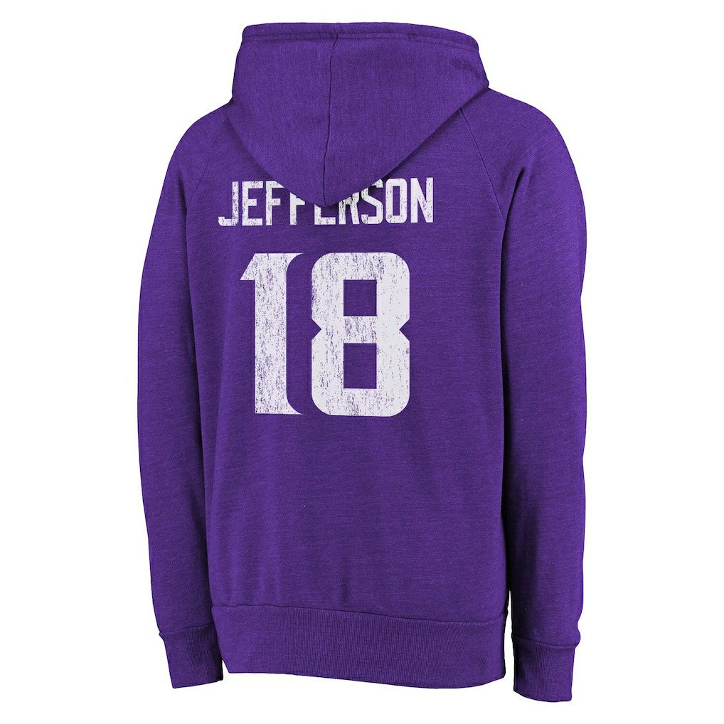 Justin Jefferson  Majestic Threads Name & Number Tri-Blend Pullover Hoodie - Minnesota Vikings