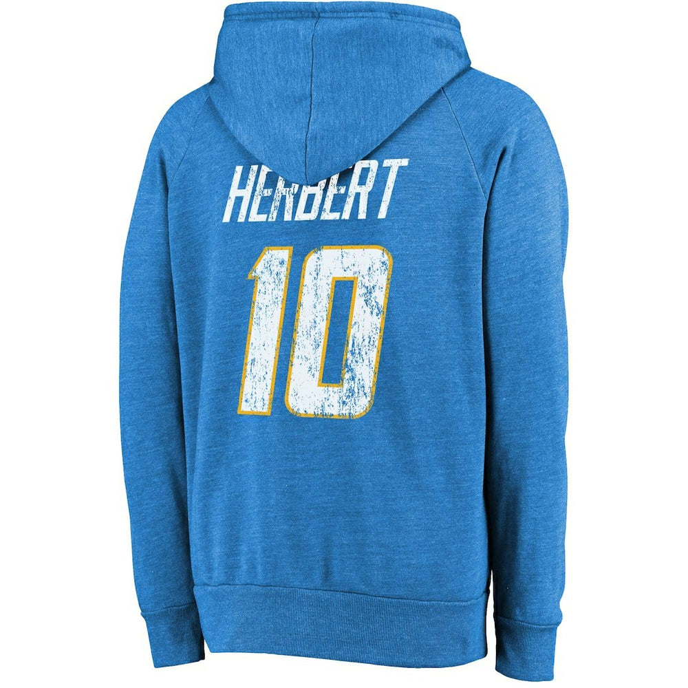 Justin Herbert  Majestic Threads Name & Number Tri-Blend Pullover Hoodie - Los Angeles Chargers