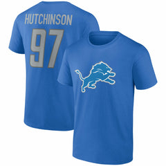 Aidan Hutchinson  Player Icon Name & Number T-Shirt - Detroit Lions