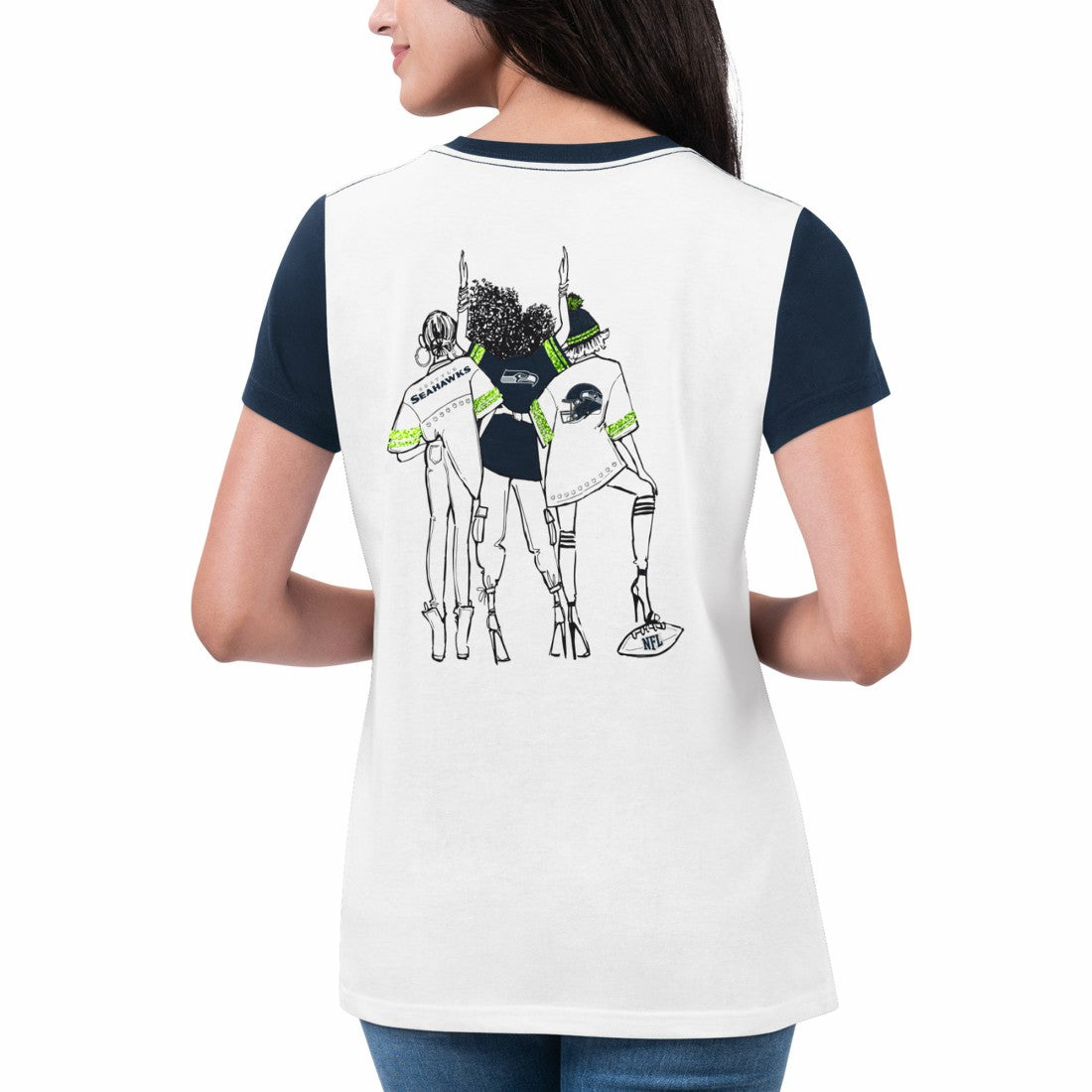 G-III 4Her by Carl Banks Women's Fashion Illustration T-Shirt - Seattle Seahawks