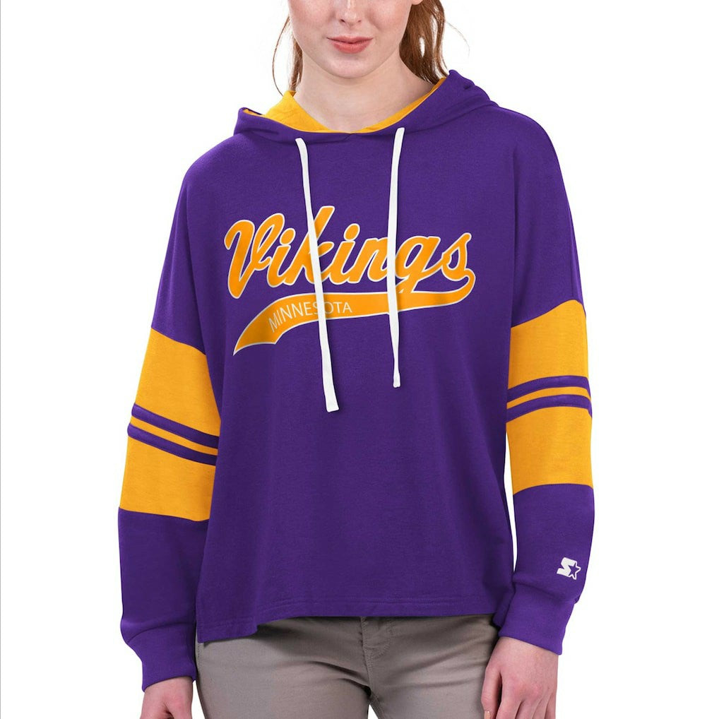 Starter Women's Bump And Run Long Sleeve Hoodie T-Shirt - Minnesota Vikings