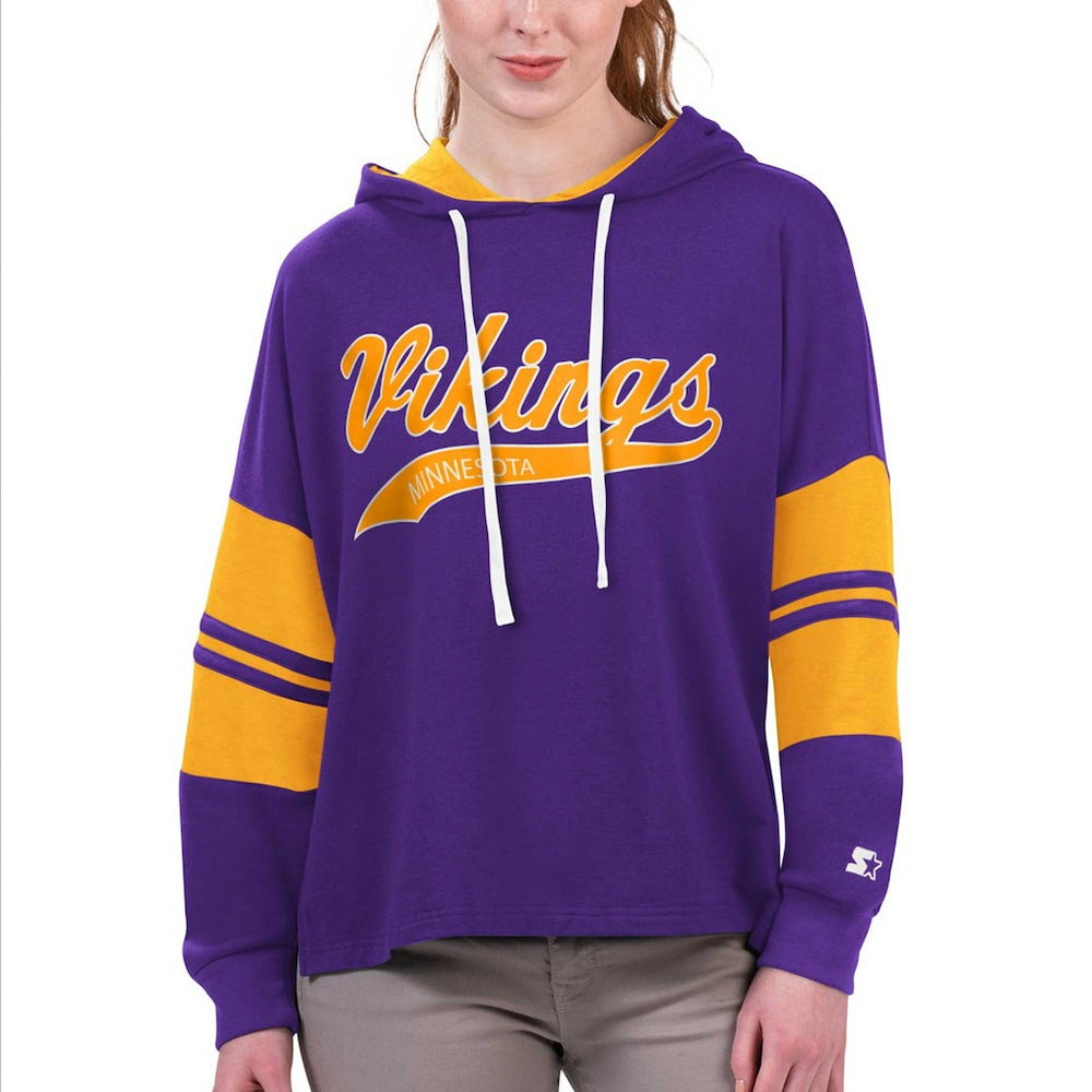 Starter Women's Bump And Run Long Sleeve Hoodie T-Shirt - Minnesota Vikings