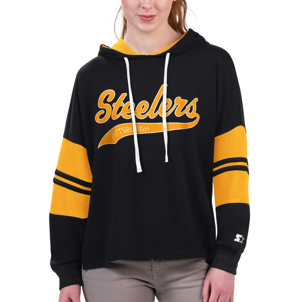 Starter Women's Bump And Run Long Sleeve Hoodie T-Shirt - Pittsburgh Steelers