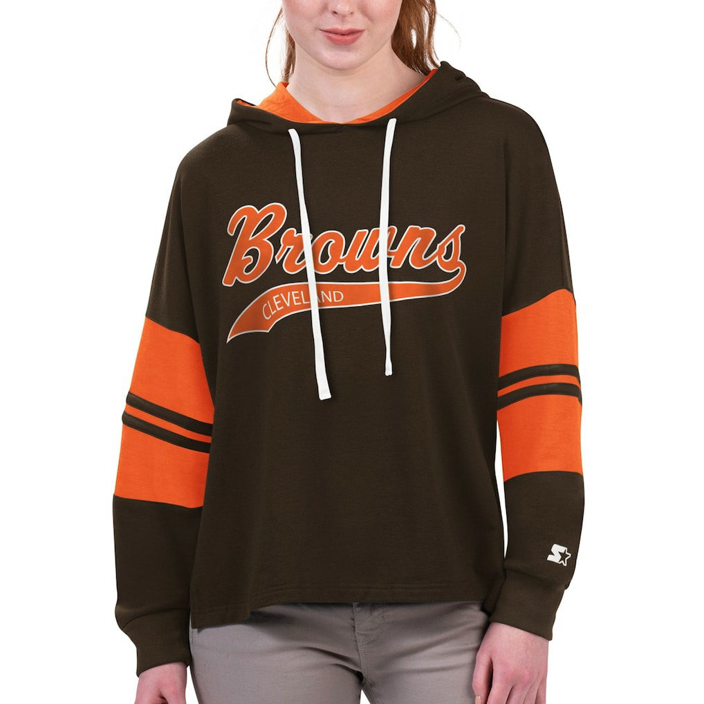 Starter Women's Bump And Run Long Sleeve Hoodie T-Shirt - Cleveland Browns