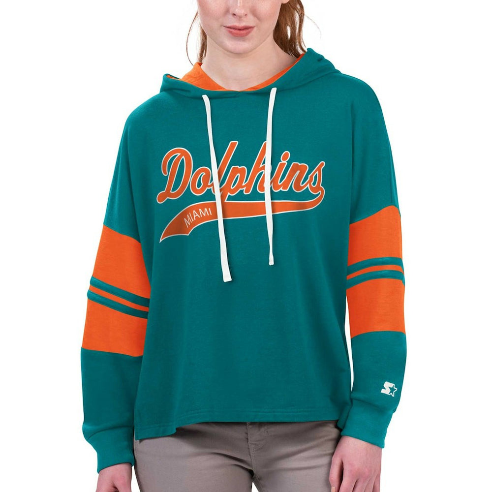 Starter Women's Bump And Run Long Sleeve Hoodie T-Shirt - Miami Dolphins
