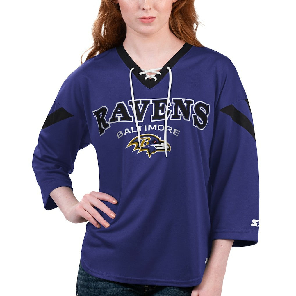 Starter Women's Rally Lace-Up 3/4 Sleeve T-Shirt - Baltimore Ravens