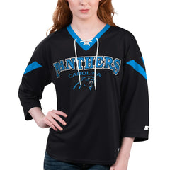 Starter Women's Rally Lace-Up 3/4 Sleeve T-Shirt - Carolina Panthers