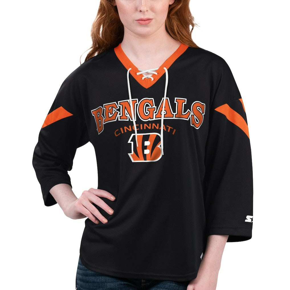 Starter Women's Rally Lace-Up 3/4 Sleeve T-Shirt - Cincinnati Bengals