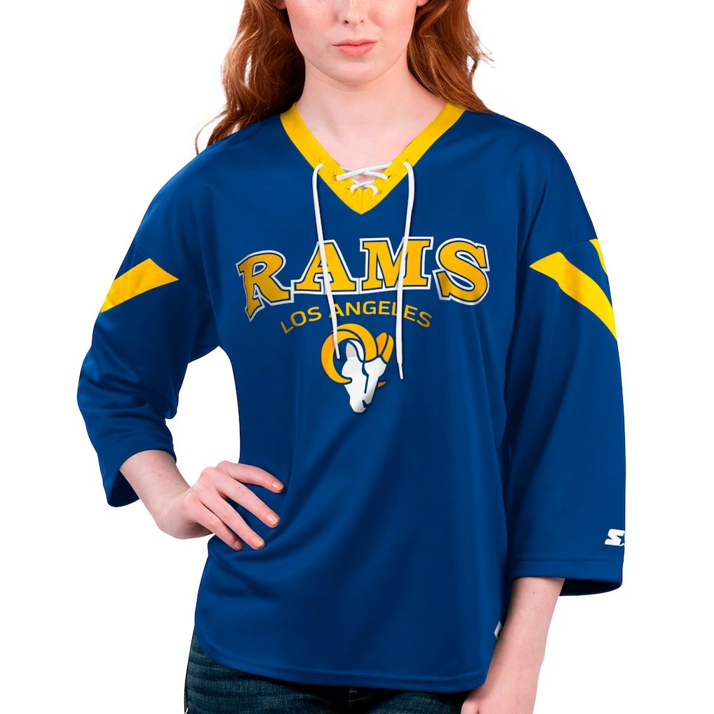 Starter Women's Rally Lace-Up 3/4 Sleeve T-Shirt - Los Angeles Rams