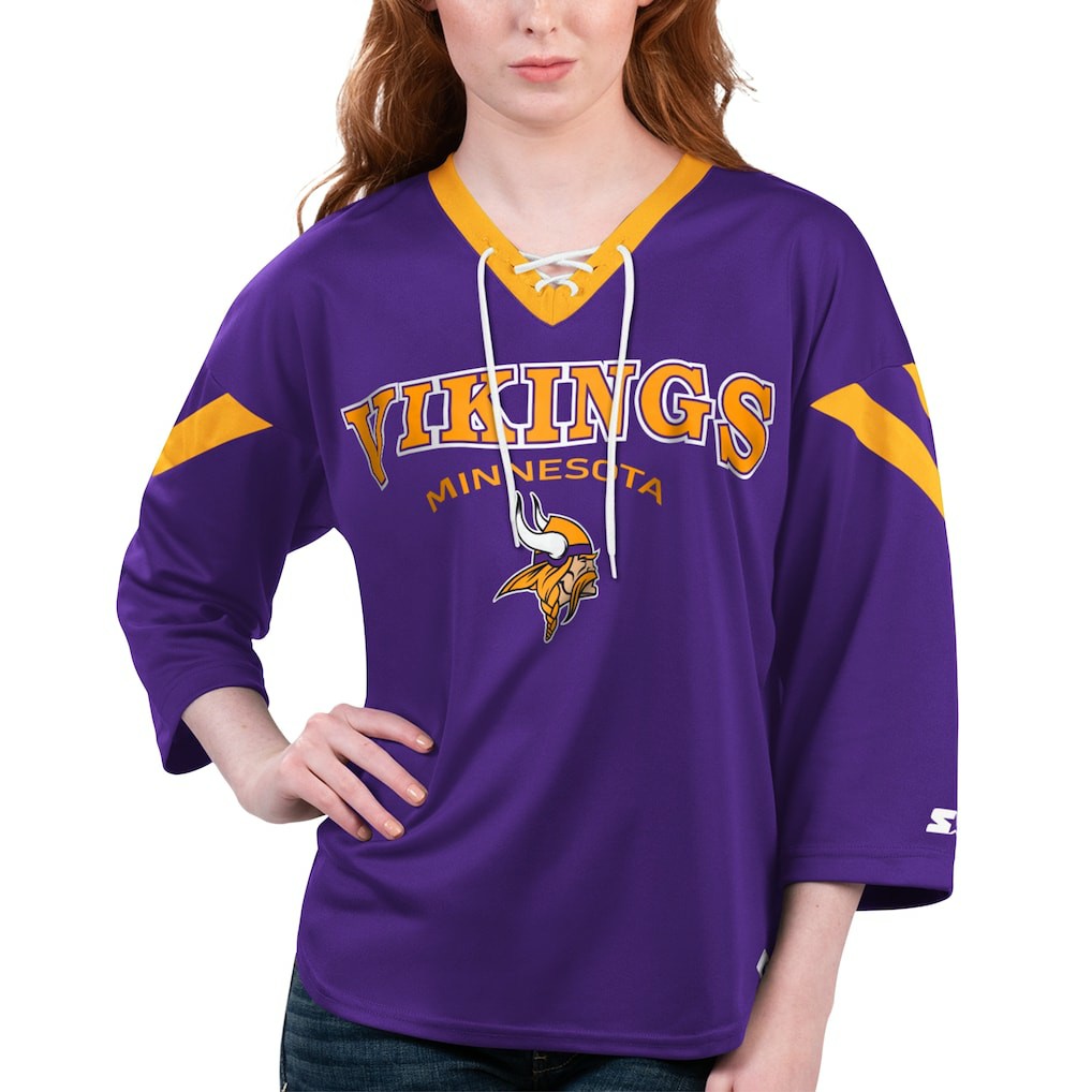 Starter Women's Rally Lace-Up 3/4 Sleeve T-Shirt - Minnesota Vikings