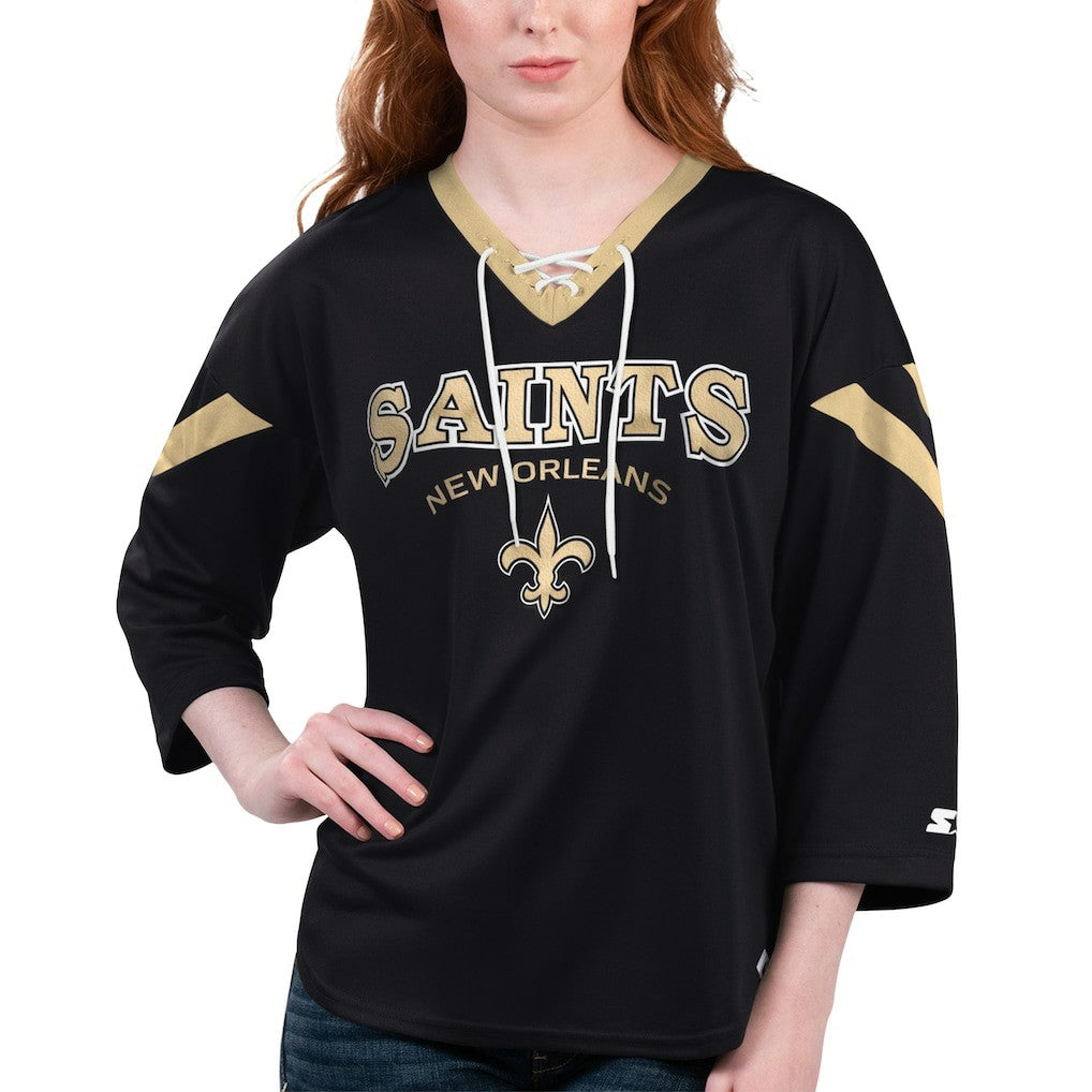 Starter Women's Rally Lace-Up 3/4 Sleeve T-Shirt - New Orleans Saints