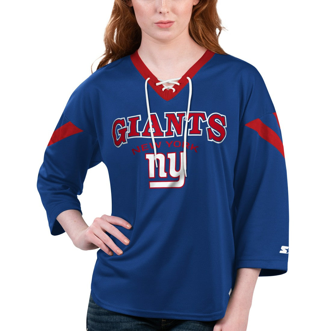 Starter Women's Rally Lace-Up 3/4 Sleeve T-Shirt - New York Giants