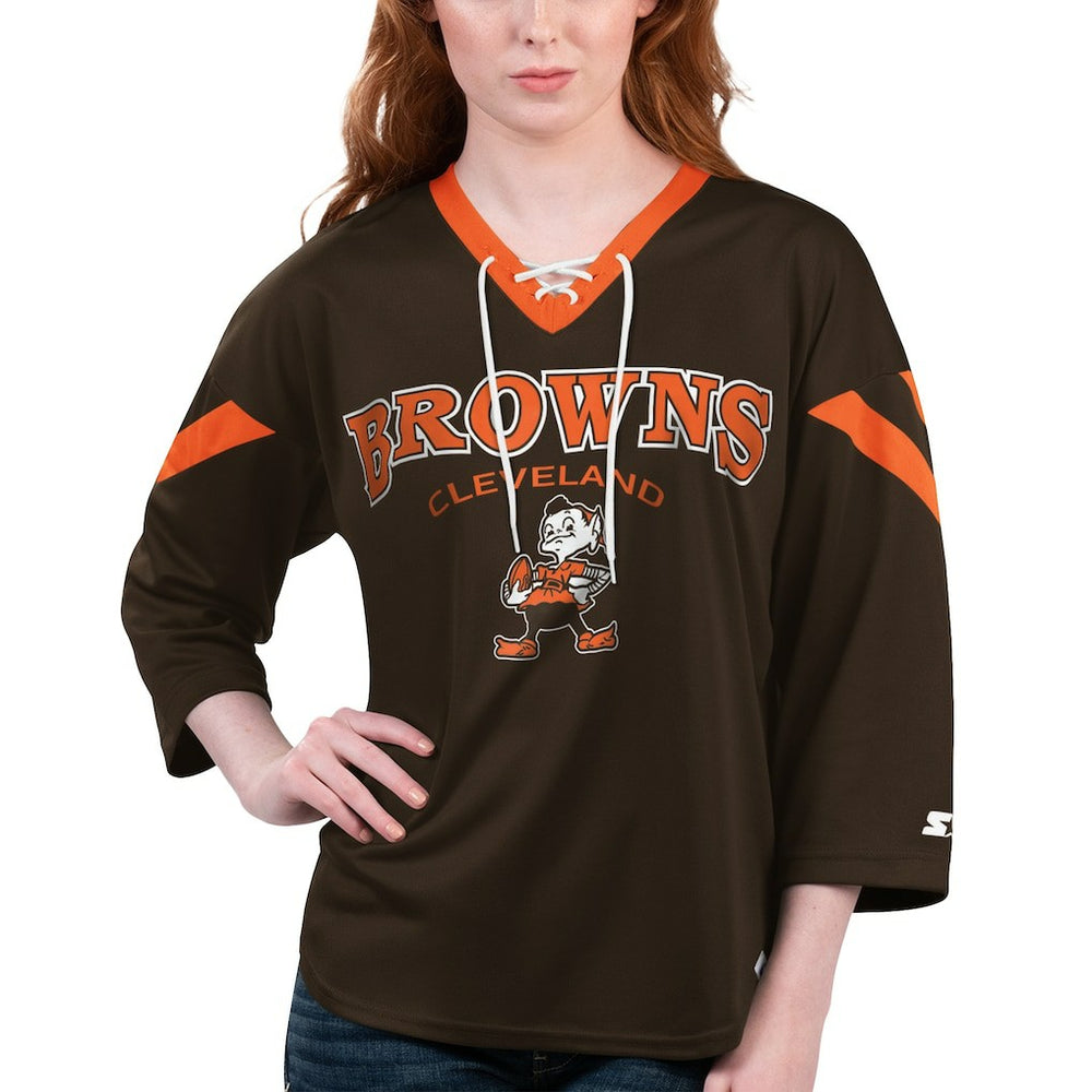 Starter Women's Rally Lace-Up 3/4 Sleeve T-Shirt - Cleveland Browns