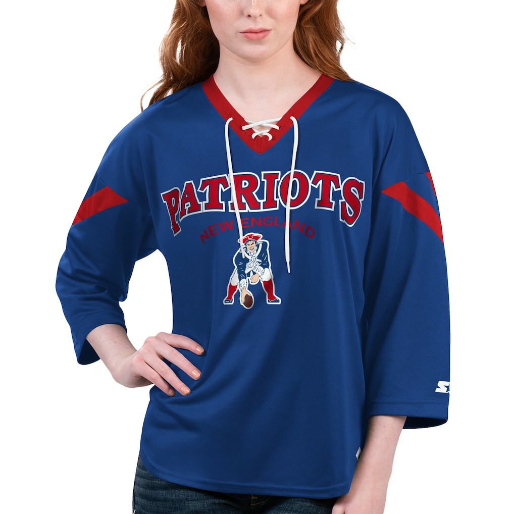 Starter Women's Rally Lace-Up 3/4 Sleeve T-Shirt - New England Patriots