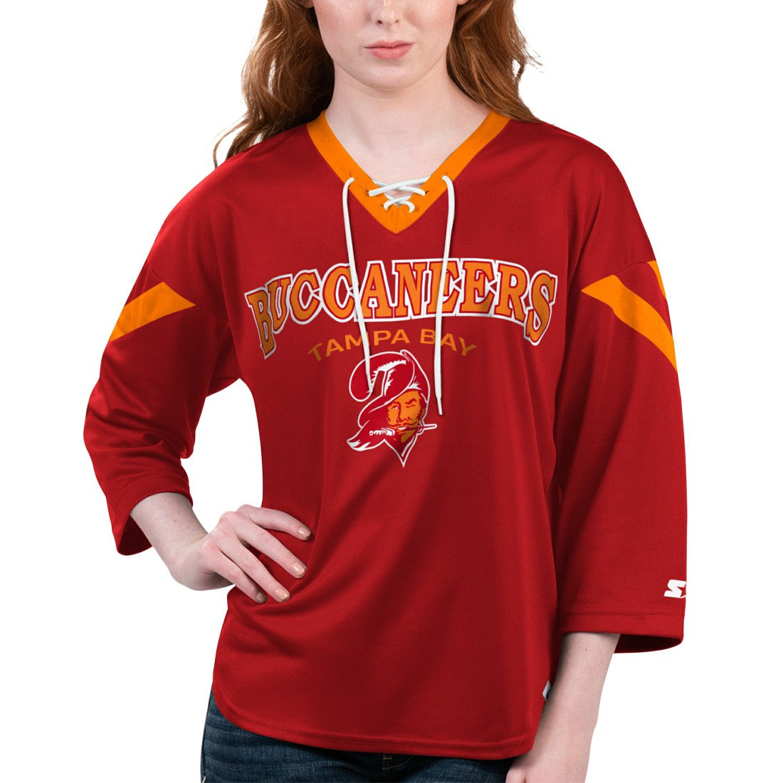 Starter Women's Rally Lace-Up 3/4 Sleeve T-Shirt - Tampa Bay Buccaneers