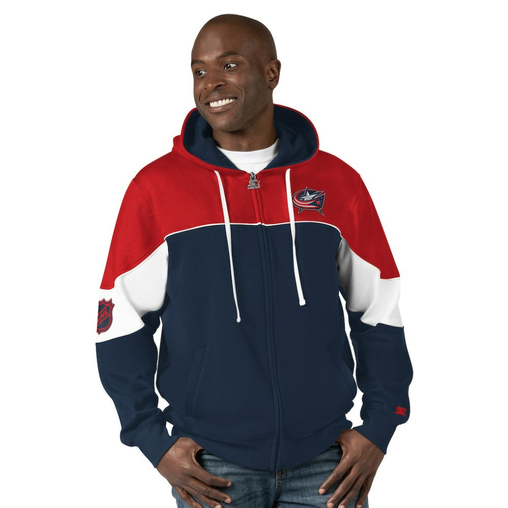 NHL Navy/Red Columbus Blue Jackets Starter Power Forward Full-Zip Hoodie