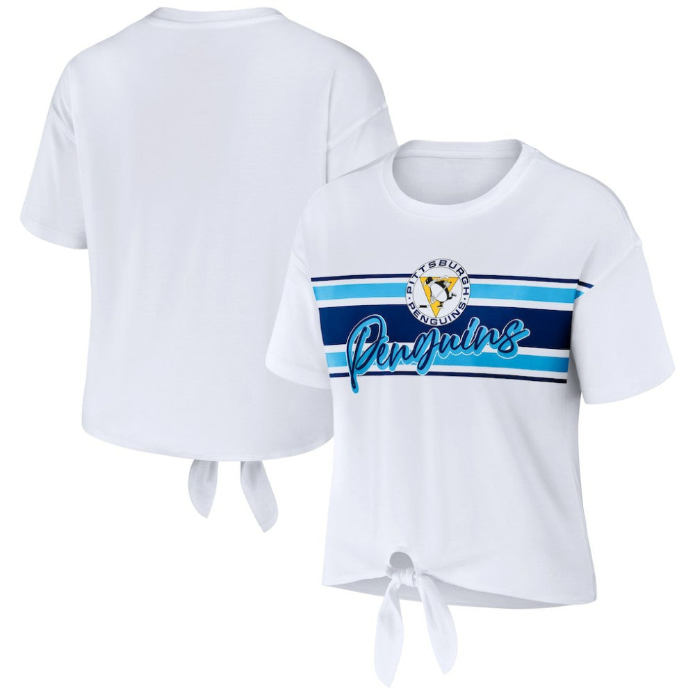 NHL White Pittsburgh Penguins WEAR by Erin Andrews Women's Front Knot T-Shirt
