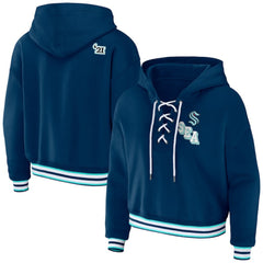 NHL Blue Seattle Kraken WEAR by Erin Andrews Women's Lace-Up Pullover Hoodie