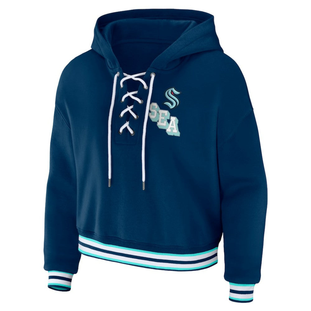NHL Blue Seattle Kraken WEAR by Erin Andrews Women's Lace-Up Pullover Hoodie
