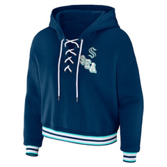 NHL Blue Seattle Kraken WEAR by Erin Andrews Women's Lace-Up Pullover Hoodie