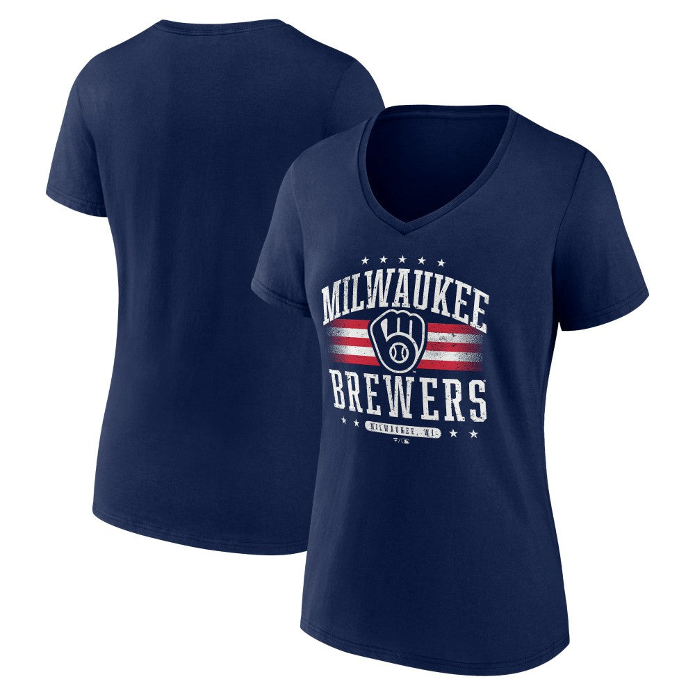 MLB Milwaukee Brewers Women's Americana Team V-Neck T-Shirt