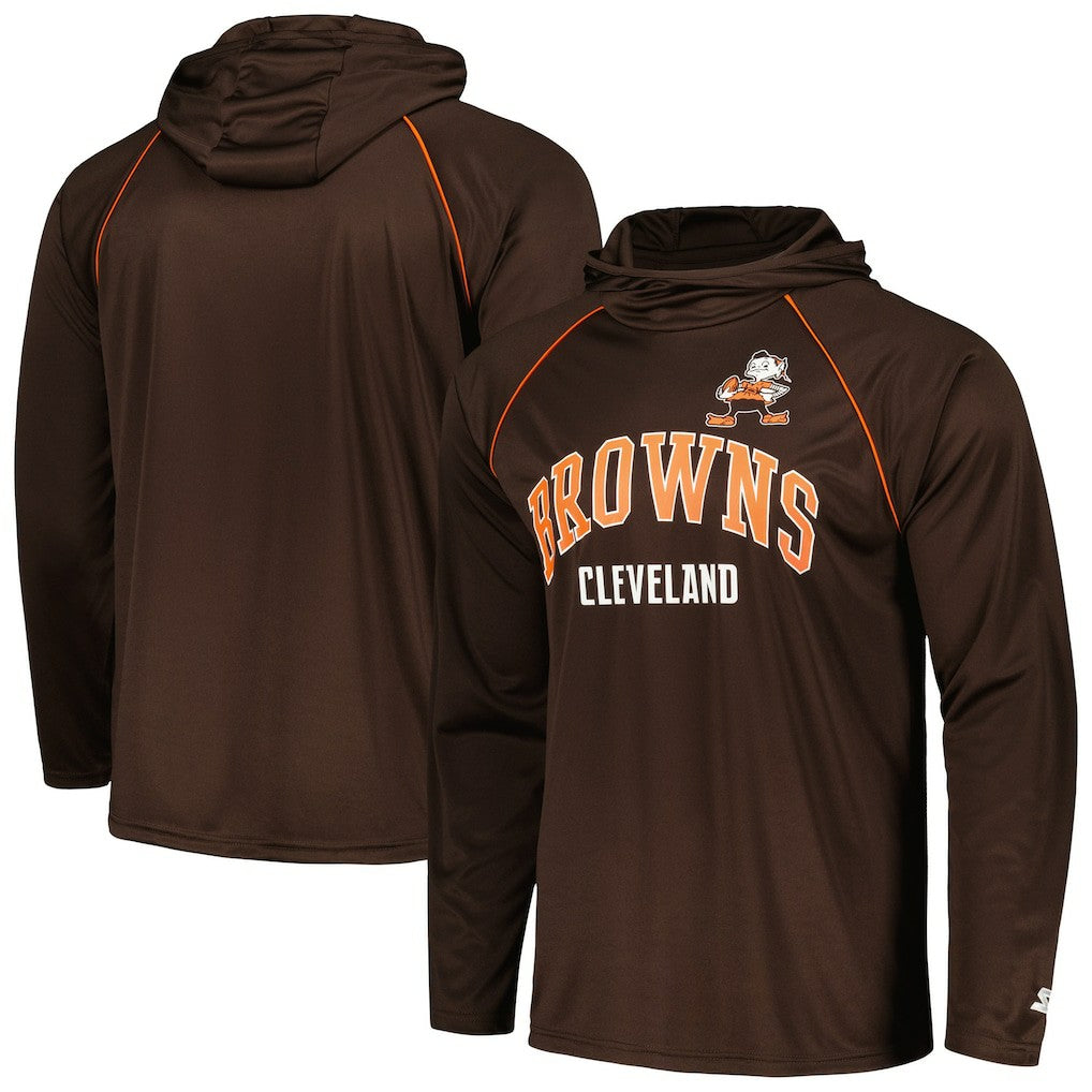 Starter Gridiron Classics Throwback Raglan Long Sleeve Hooded T-Shirt - Cleveland Browns